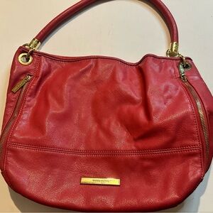 Anne Klein Pink Faux Leather Gold Hardware Zip Pockets Top Clasp Shoulder Bag